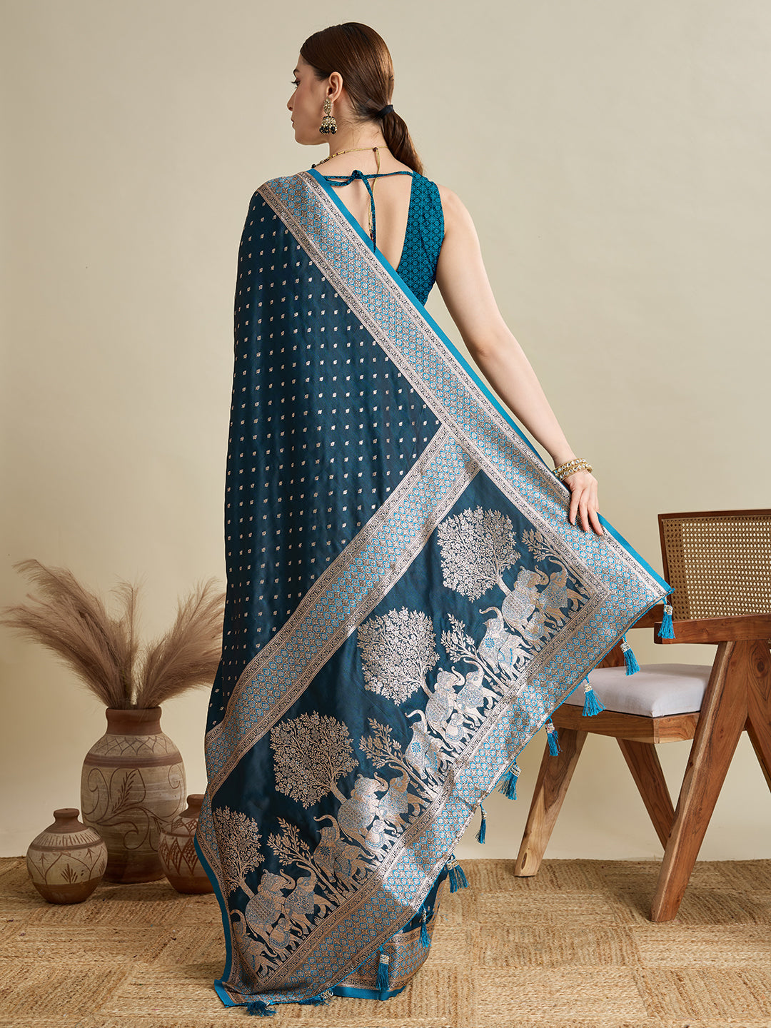 Teal Color Soft Silk Zari Weaving Saree for Wedding And Party