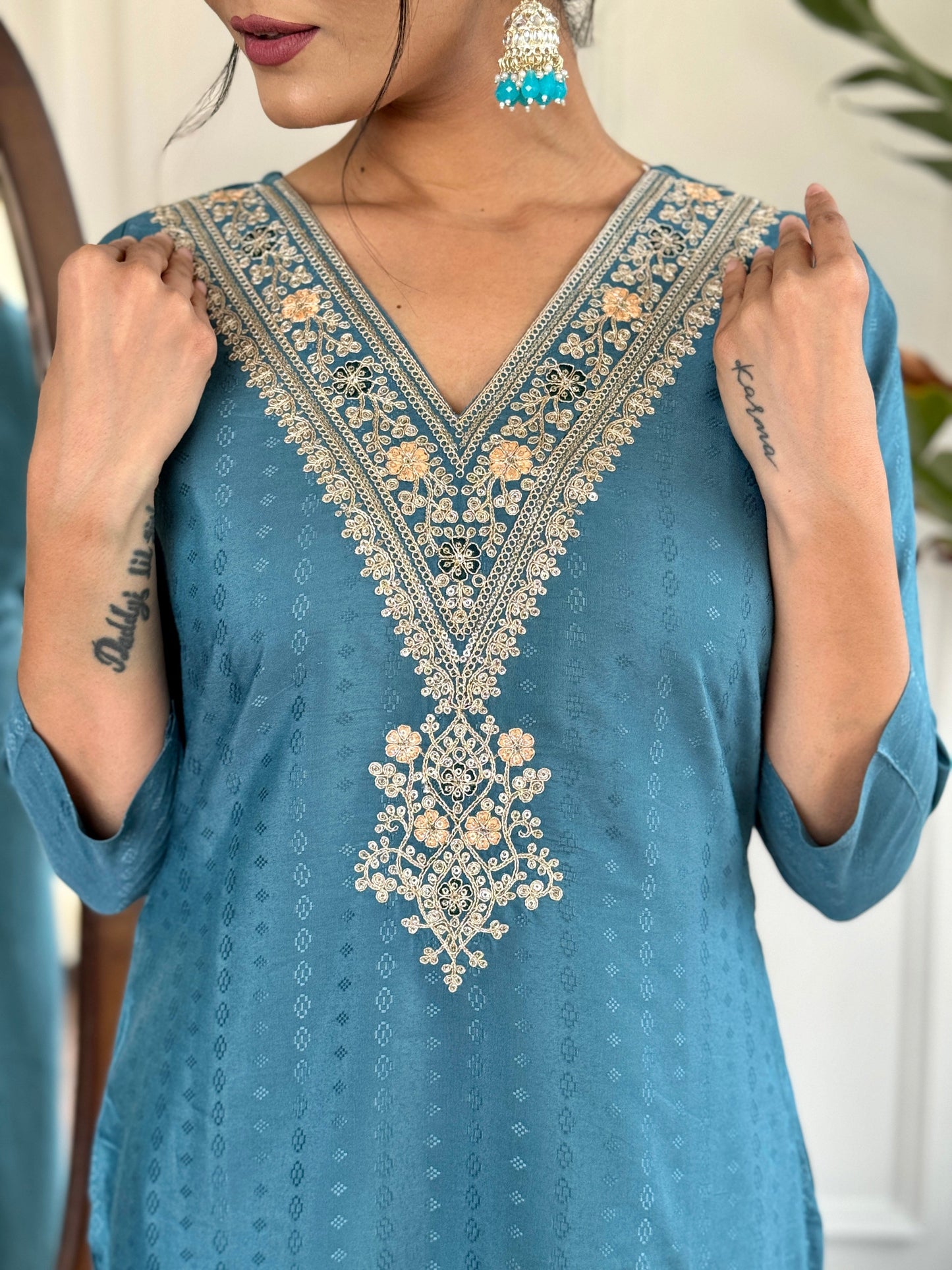 Sky blue Color Viscoz Rayon Casual Kurti Pant Set