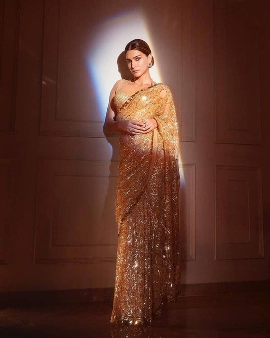 Bollywood Beautiful Amazing Party Wear Gold Saree