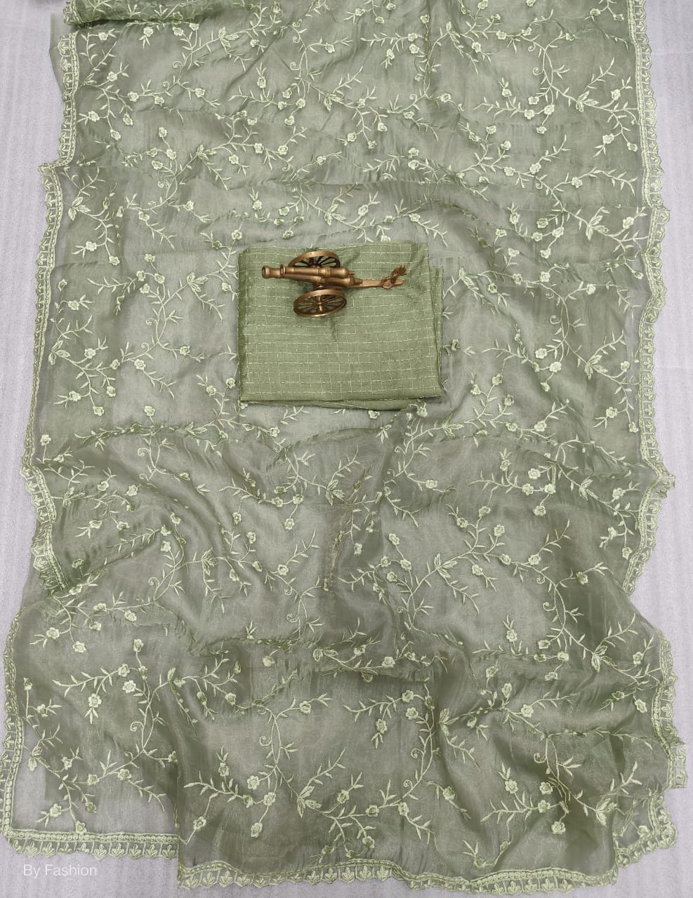 Party Wear Pista Color Organza Saree