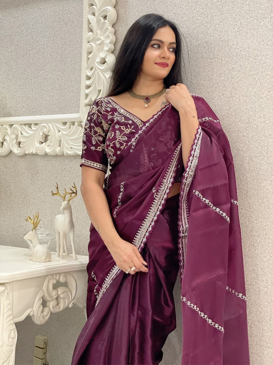 New Latest Trending Zimmy Silk Saree (Purple)