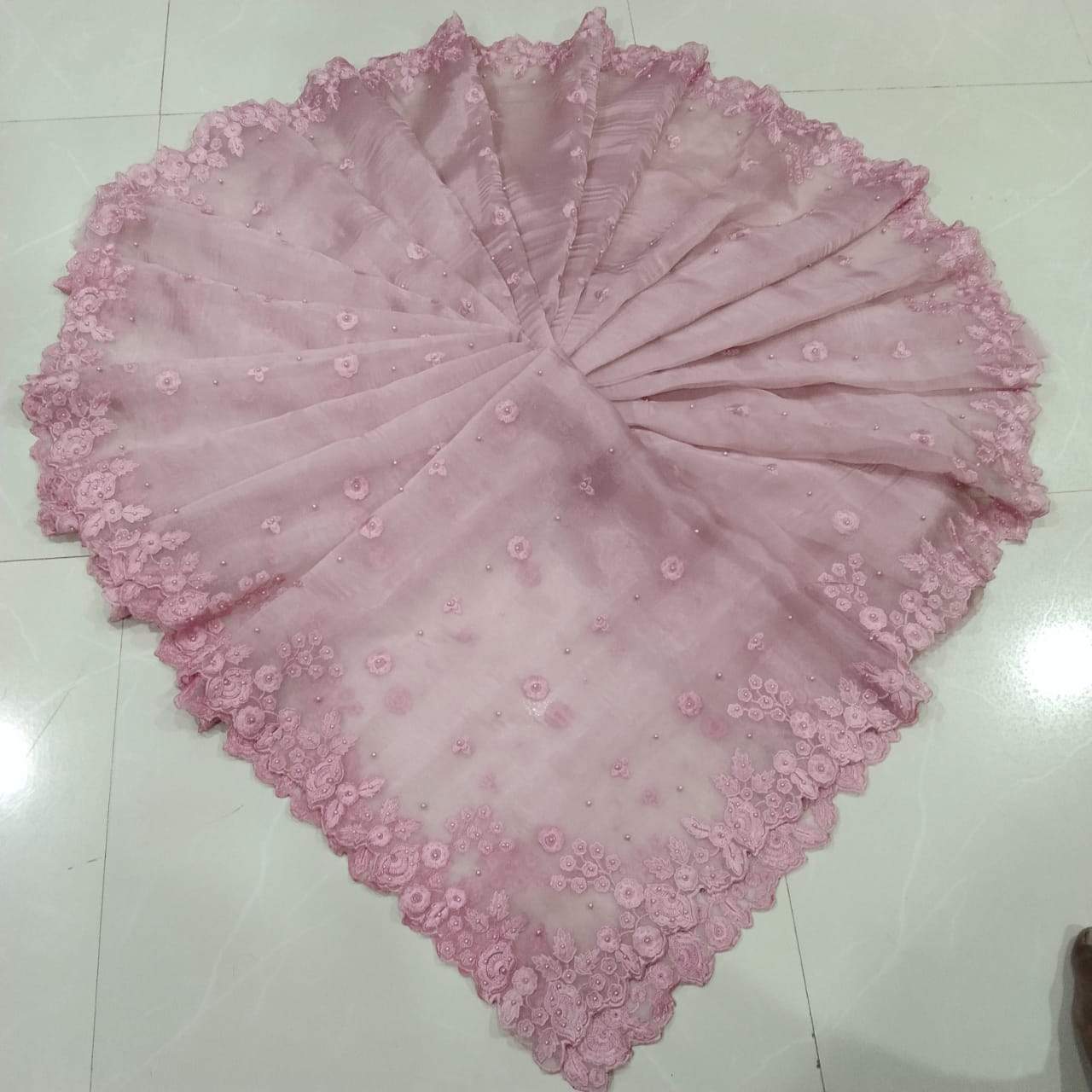 Designer Pink Color Organza Silk Party Wear Saree