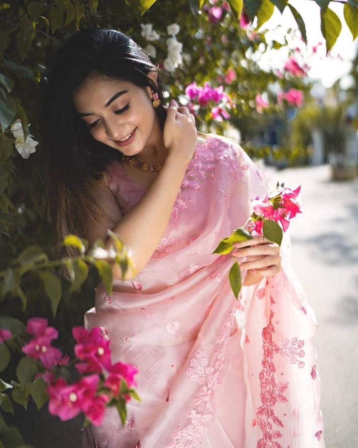 Designer Pink Color Organza Silk Party Wear Saree