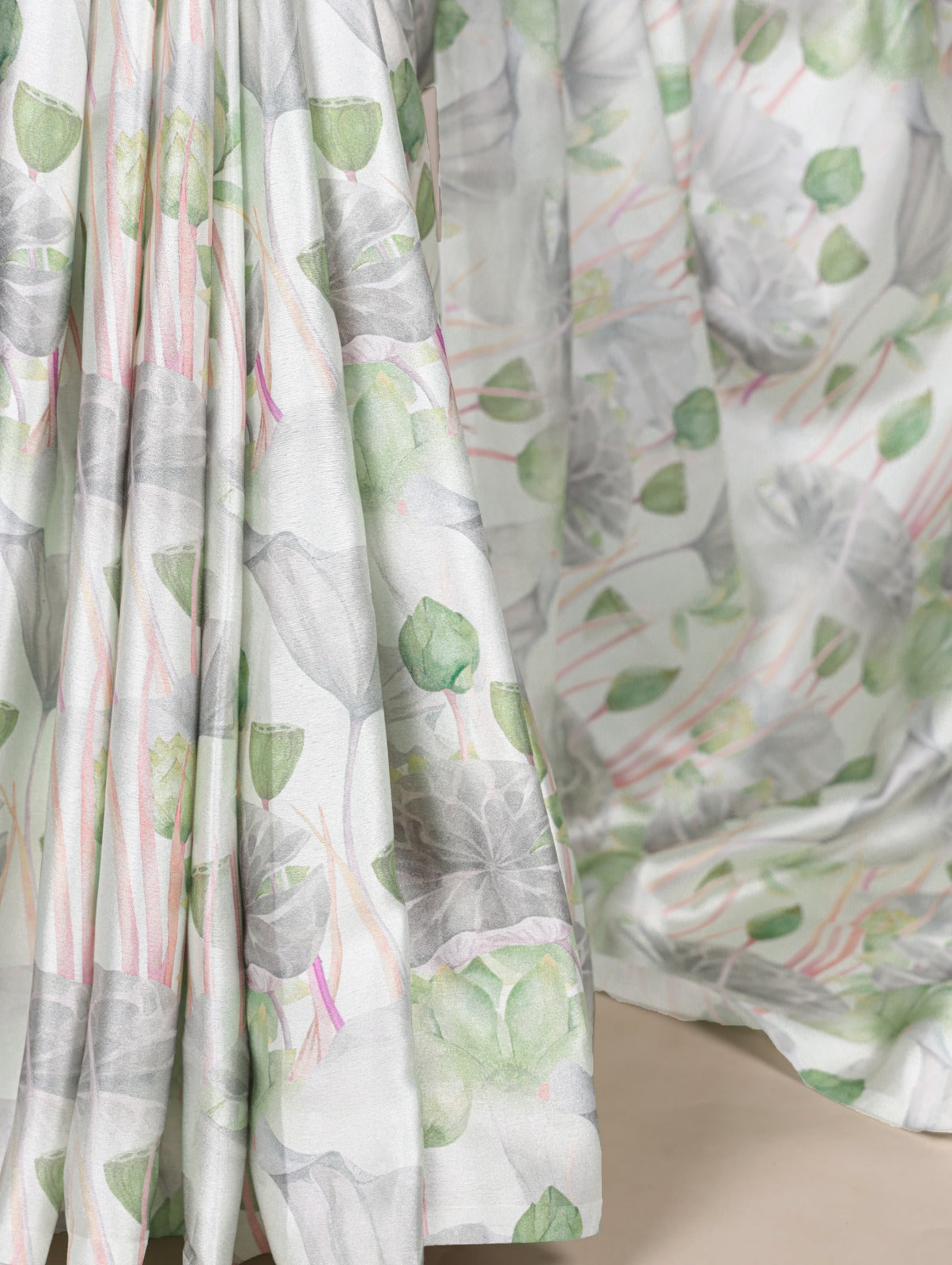 Beautiful Green Color Satin Silk Floral Printe Saree