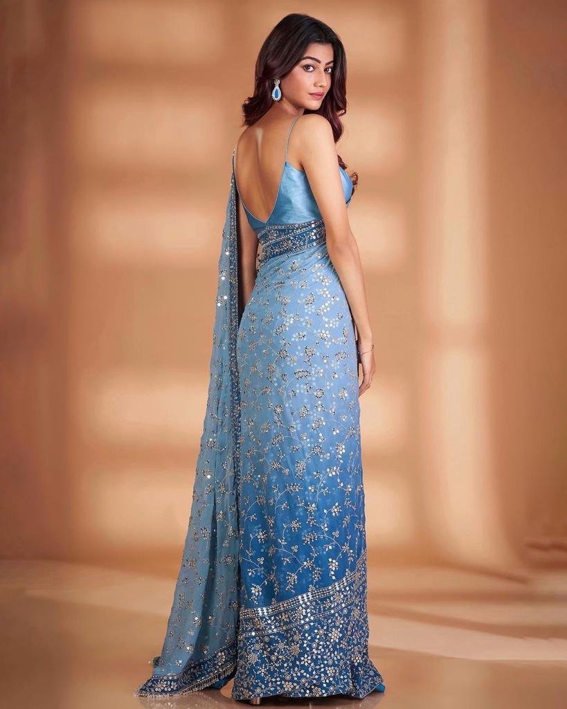 Sky Blue Georgette Saree with Heavy Embroidery