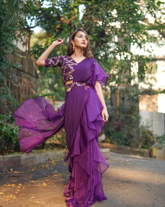 Beautiful Organza Silk party wear saree. (violet)