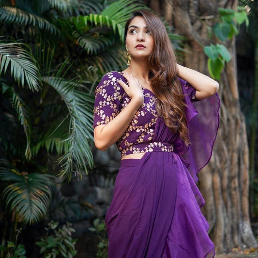 Beautiful Organza Silk party wear saree. (violet)
