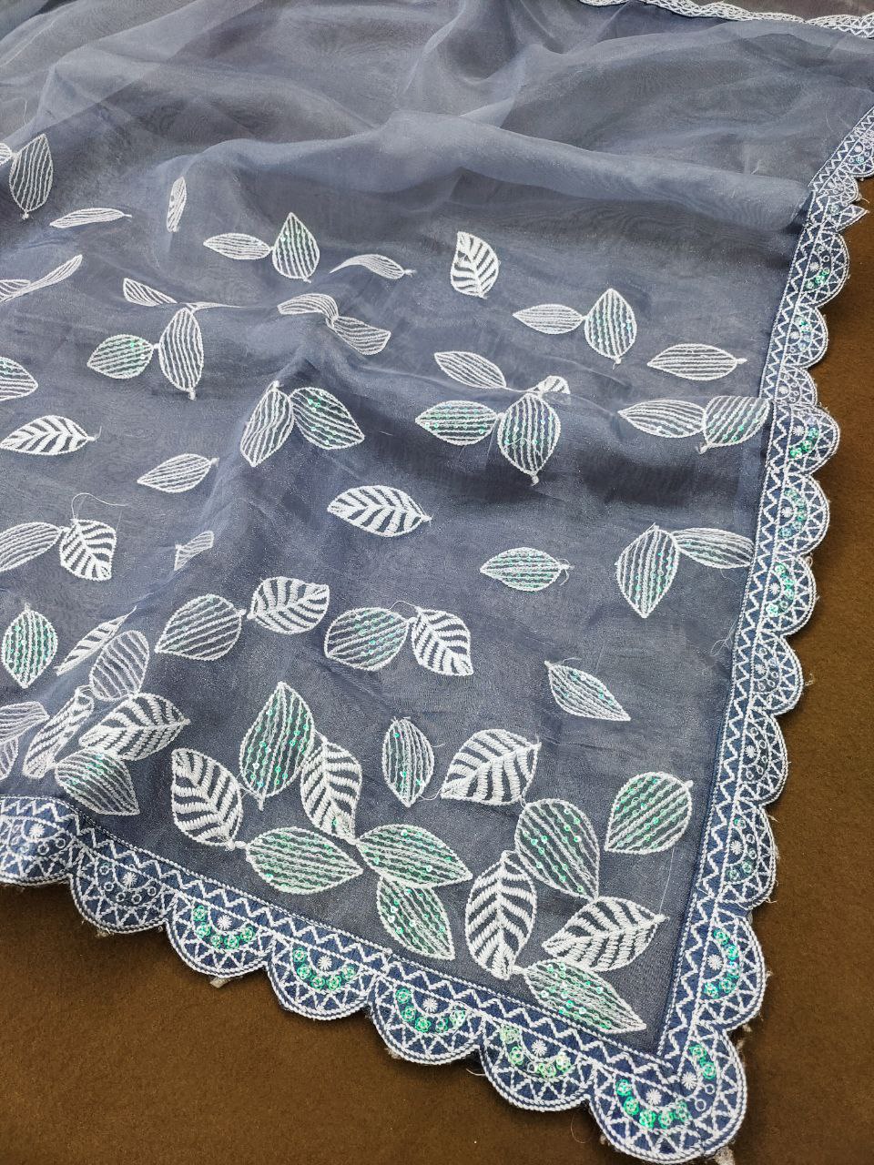 Beautiful Sky blue Color Organza Saree