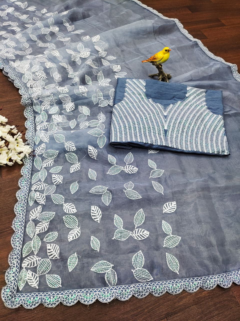 Beautiful Sky blue Color Organza Saree
