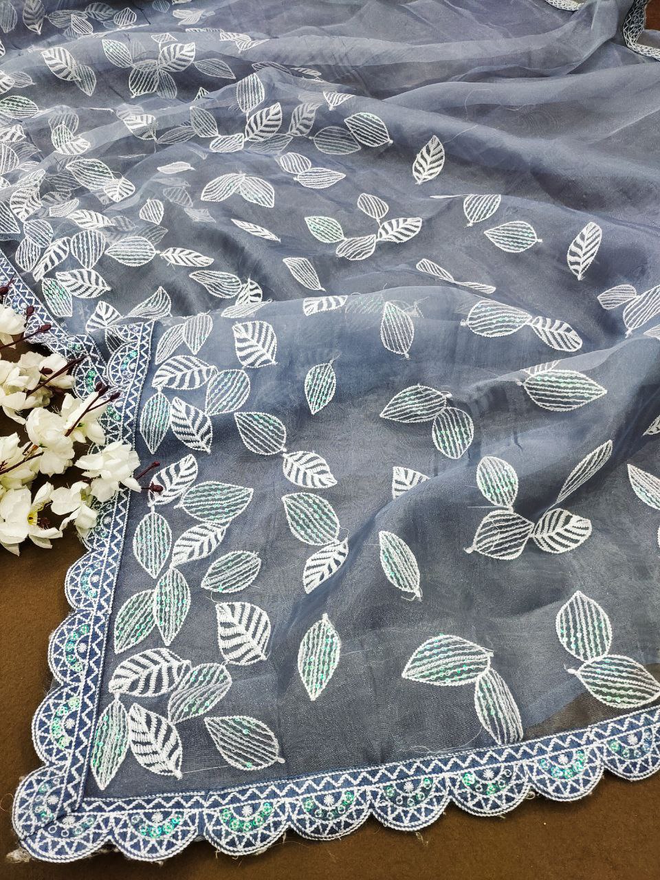 Beautiful Sky blue Color Organza Saree