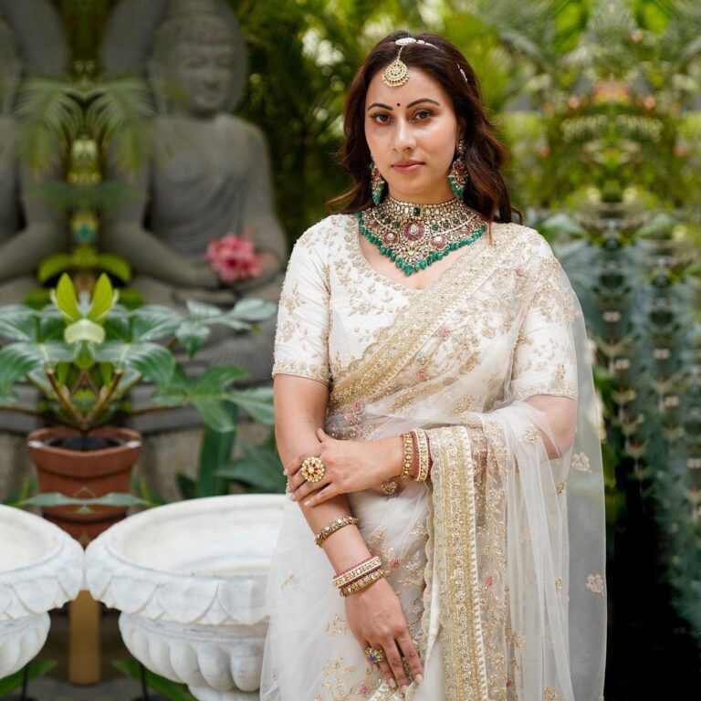 Bridal Wear Butterfly Soft Net Sequence Embroidered Work Wedding Saree (White)