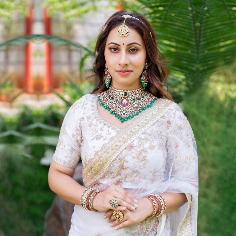 Bridal Wear Butterfly Soft Net Sequence Embroidered Work Wedding Saree (White)