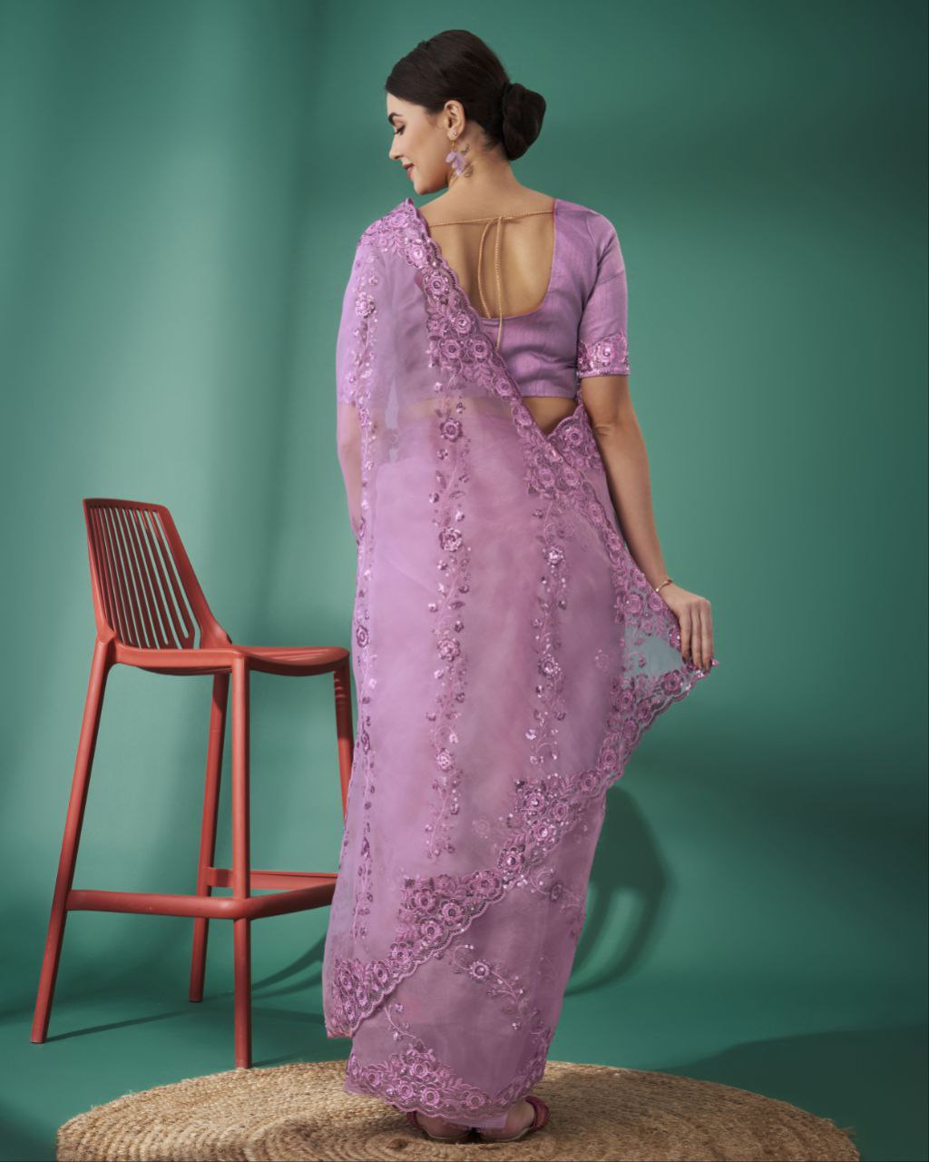 Organza Silk Pink Saree Exquisite Sequence Embroidery