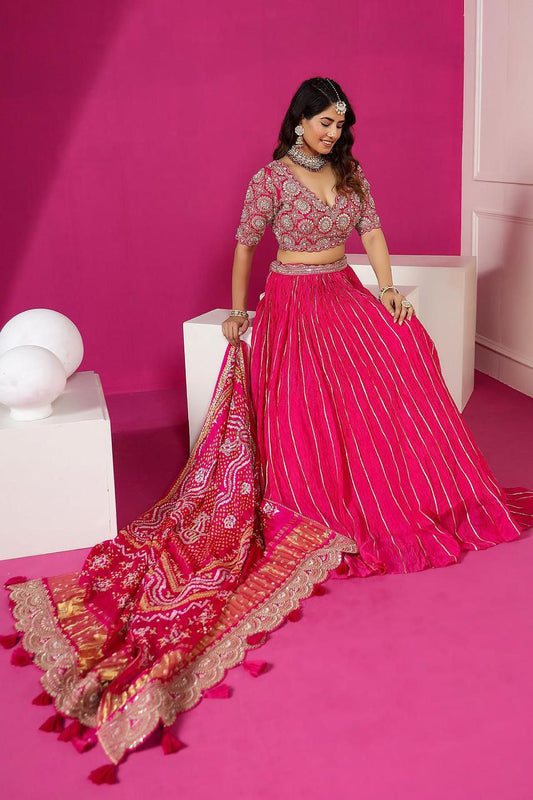 Pink Color Apple Organza Lehenga with Embroidery Work