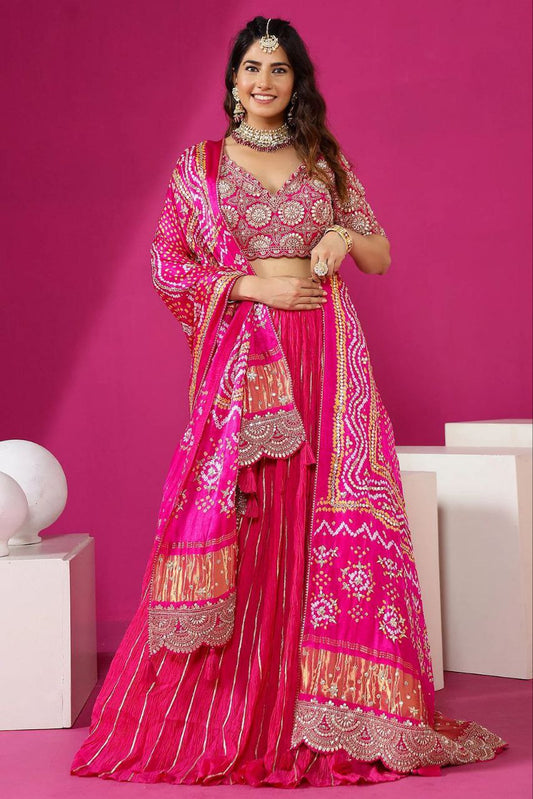 Pink Color Apple Organza Lehenga with Embroidery Work