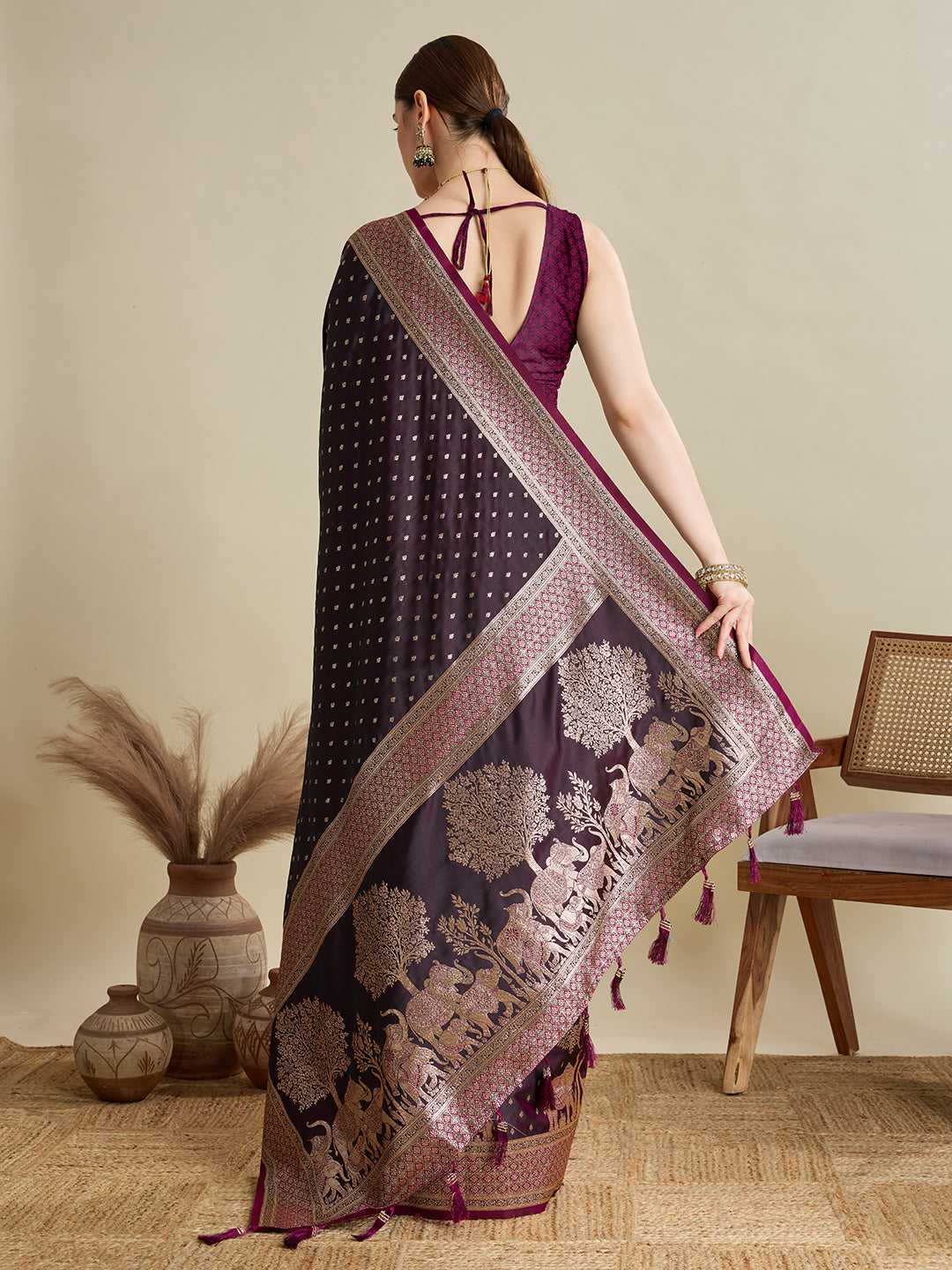 Dark Purple Color Soft Silk Zari Weaving Saree for Wedding And Party