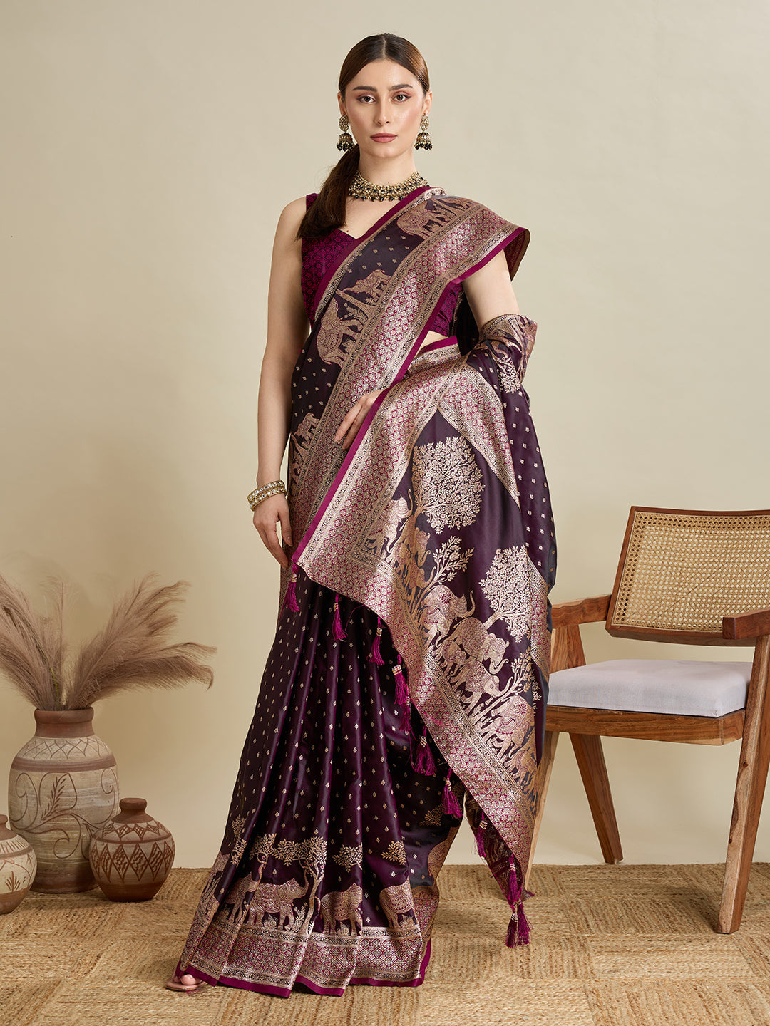 Dark Purple Color Soft Silk Zari Weaving Saree for Wedding And Party