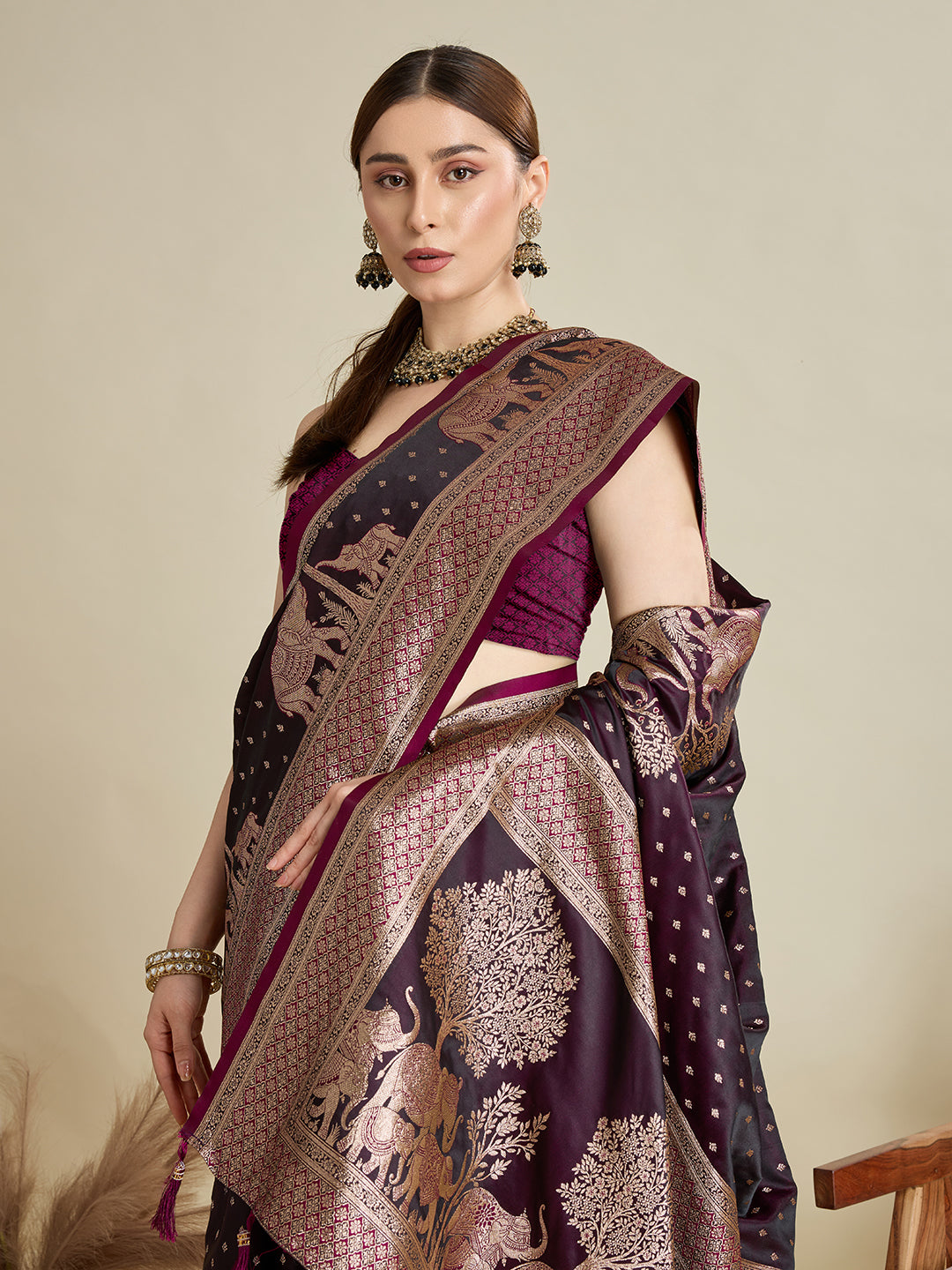 Dark Purple Color Soft Silk Zari Weaving Saree for Wedding And Party