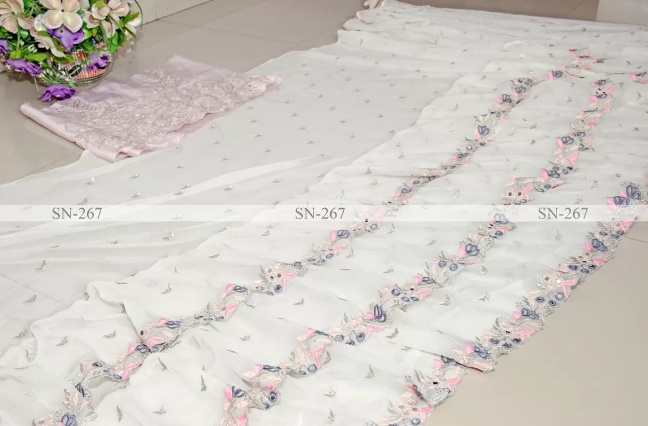 White Color Designer Ruffle Party Wear Saree