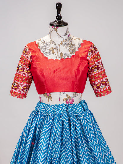 Chinon Patola Print Blue Lehenga with Dupatta Set