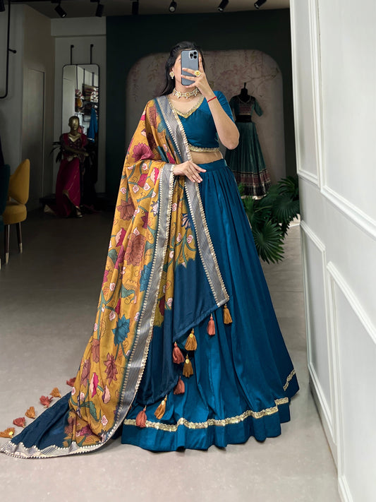 Amazing Firoazi Color Chinnon Silk Party Wear Lehenga Choli