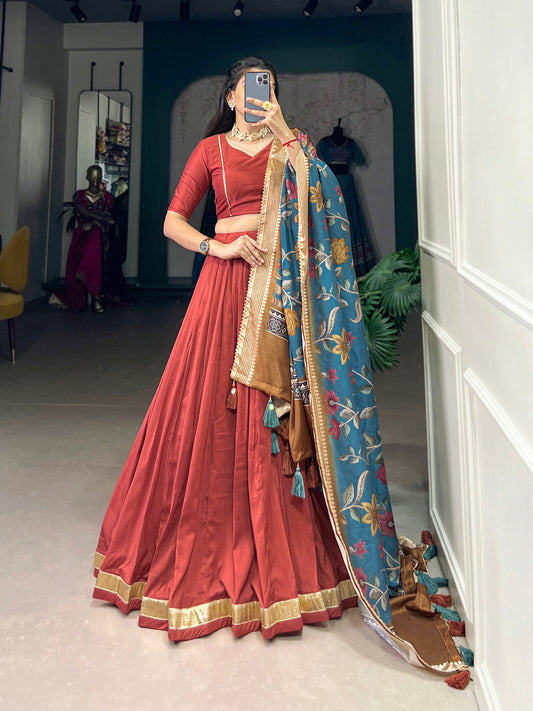 Amazing Red Color Chinnon Silk Party Wear Lehenga Choli
