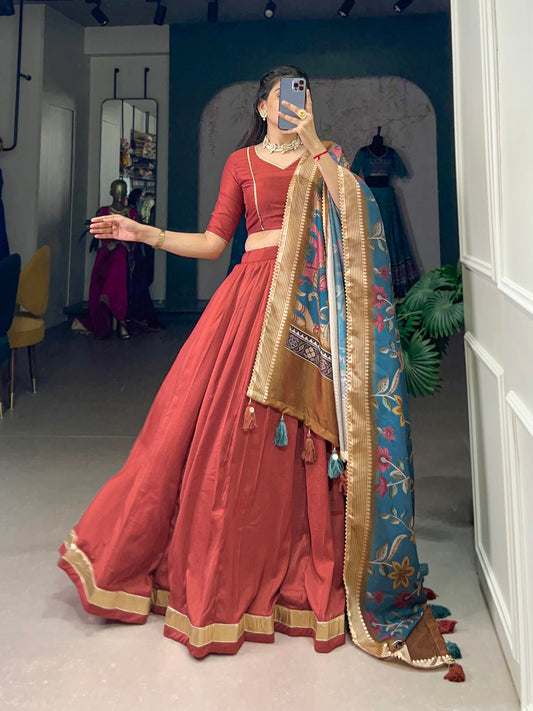 Amazing Red Color Chinnon Silk Party Wear Lehenga Choli