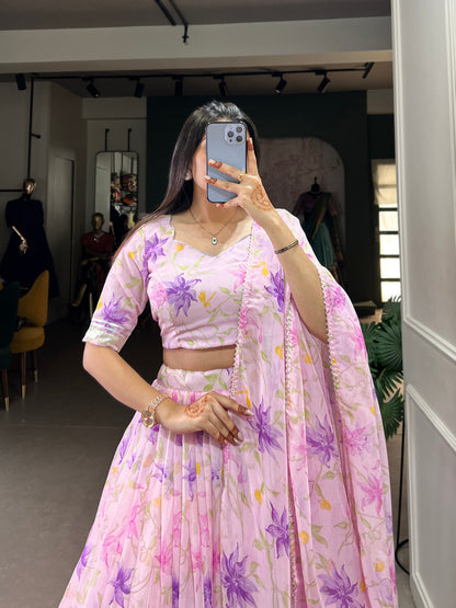 New Tabby Silk Floral Print Lehenga Choli (Pink)