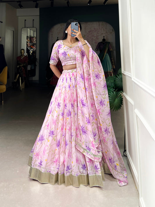 New Tabby Silk Floral Print Lehenga Choli (Pink)