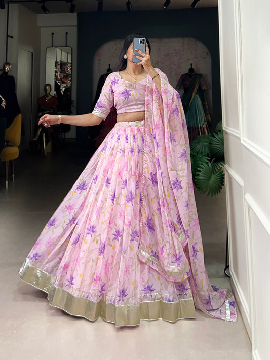 New Tabby Silk Floral Print Lehenga Choli (Pink)