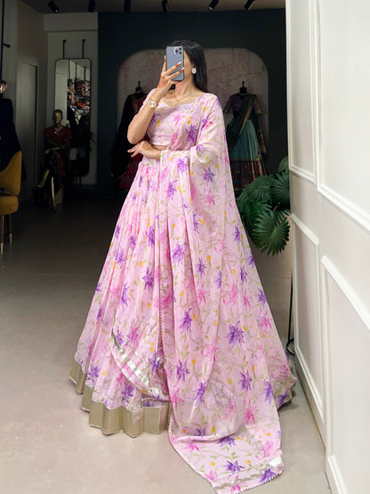 New Tabby Silk Floral Print Lehenga Choli (Pink)