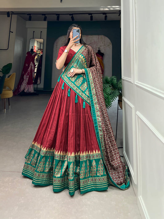 Traditional Maroon Color Tasar Silk Lehenga Choli