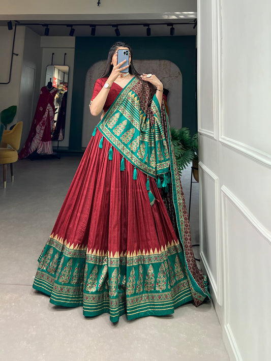 Traditional Maroon Color Tasar Silk Lehenga Choli