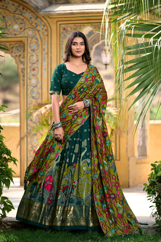Traditional Kalamkari Print Green Color Lehenga Choli