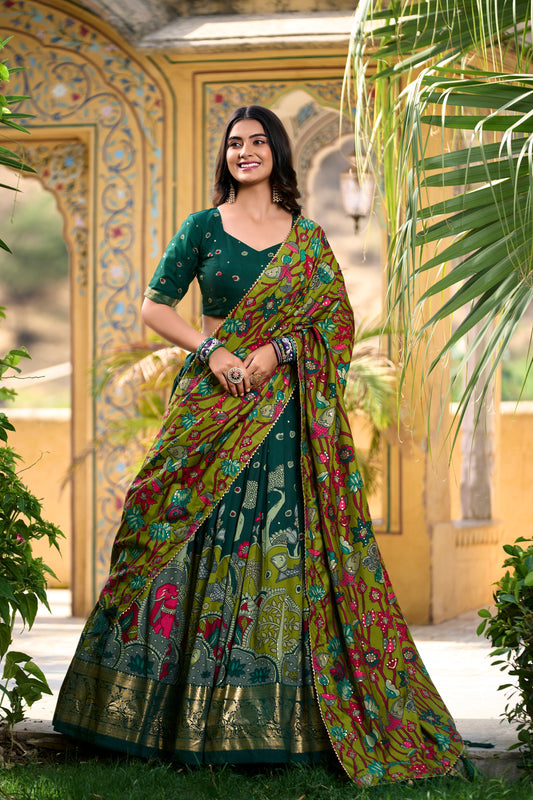 Traditional Kalamkari Print Green Color Lehenga Choli