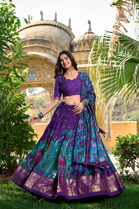 Traditional Kalamkari Print Purple Color Lehenga Choli