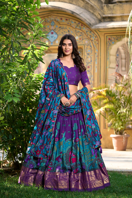 Traditional Kalamkari Print Purple Color Lehenga Choli