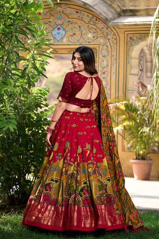 Traditional Kalamkari Print Red Color Lehenga Choli