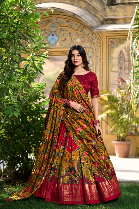 Traditional Kalamkari Print Red Color Lehenga Choli