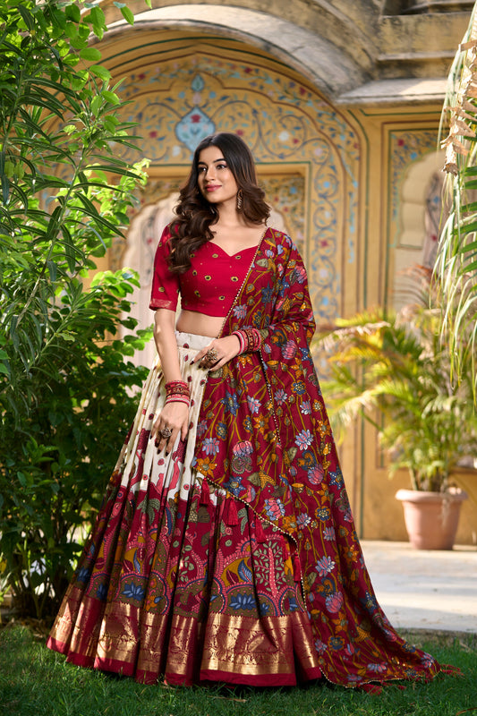 Traditional Kalamkari Print White Color Lehenga Choli