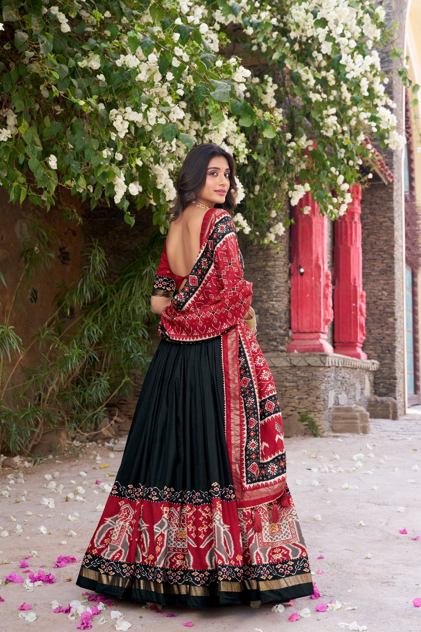 New Black Color Tussar Silk Patola Printed Lehenga Choli
