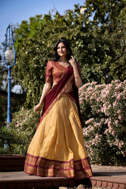New Cream Color Kanchipuram Silk Traditional Lehenga Choli