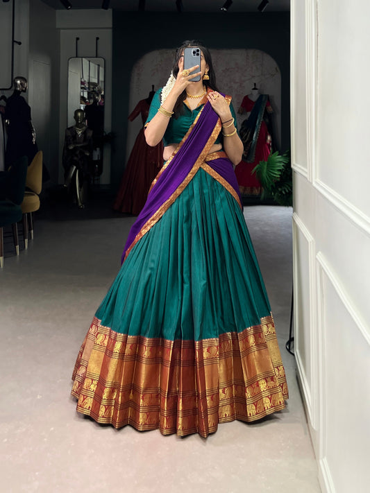 Firozi Color Zari Weaving Work Traditional Lehenga Choli