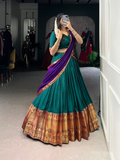 Firozi Color Zari Weaving Work Traditional Lehenga Choli