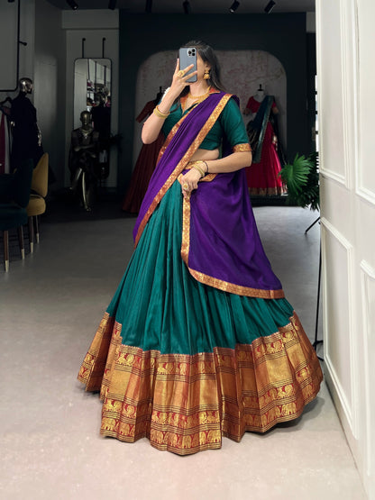 Firozi Color Zari Weaving Work Traditional Lehenga Choli