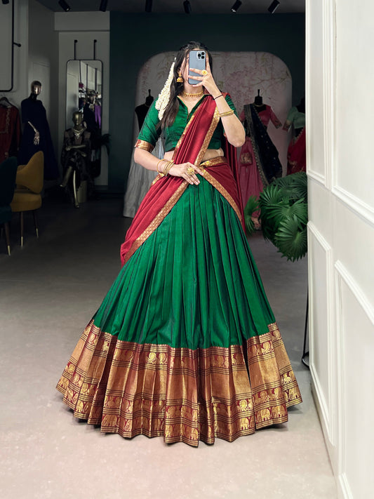 Green Color Zari Weaving Work Traditional Lehenga Choli