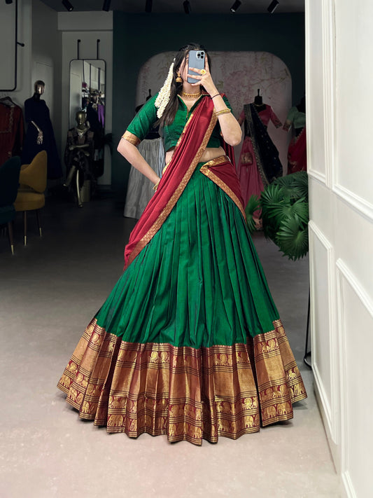 Green Color Zari Weaving Work Traditional Lehenga Choli