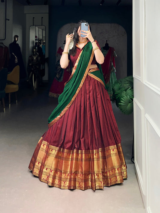 Maroon Color Zari Weaving Work Traditional Lehenga Choli