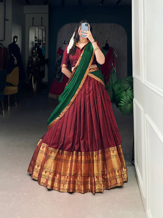 Maroon Color Zari Weaving Work Traditional Lehenga Choli