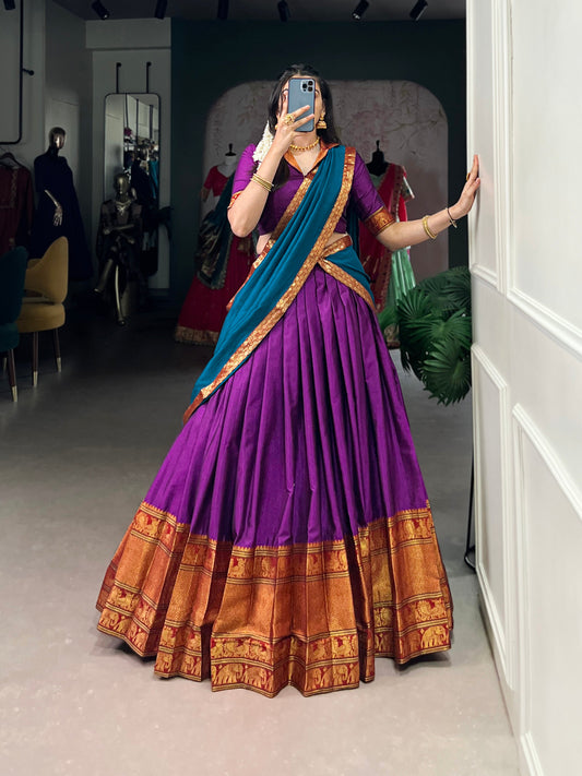Purple Color Zari Weaving Work Traditional Lehenga Choli
